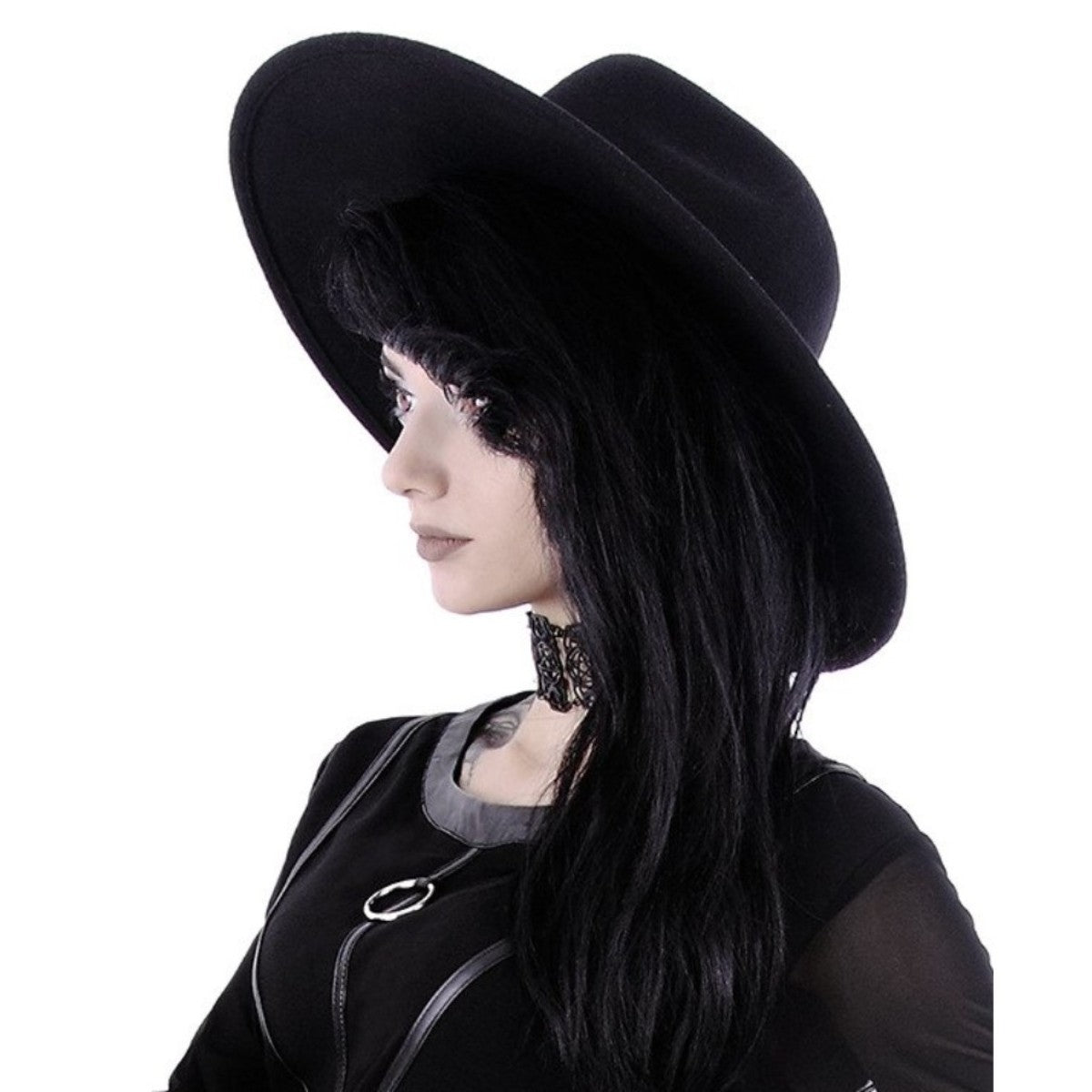 Restyle Gothic Wide Stiff Brim Hat Nugoth Witch Headdress