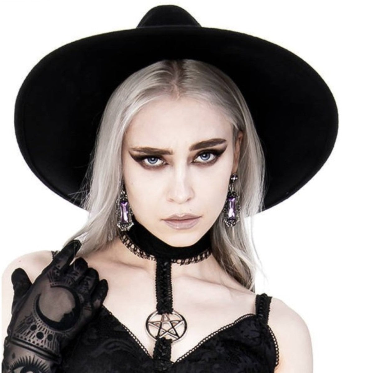 Restyle Gothic Wide Stiff Brim Hat Nugoth Witch Headdress Ro Rox