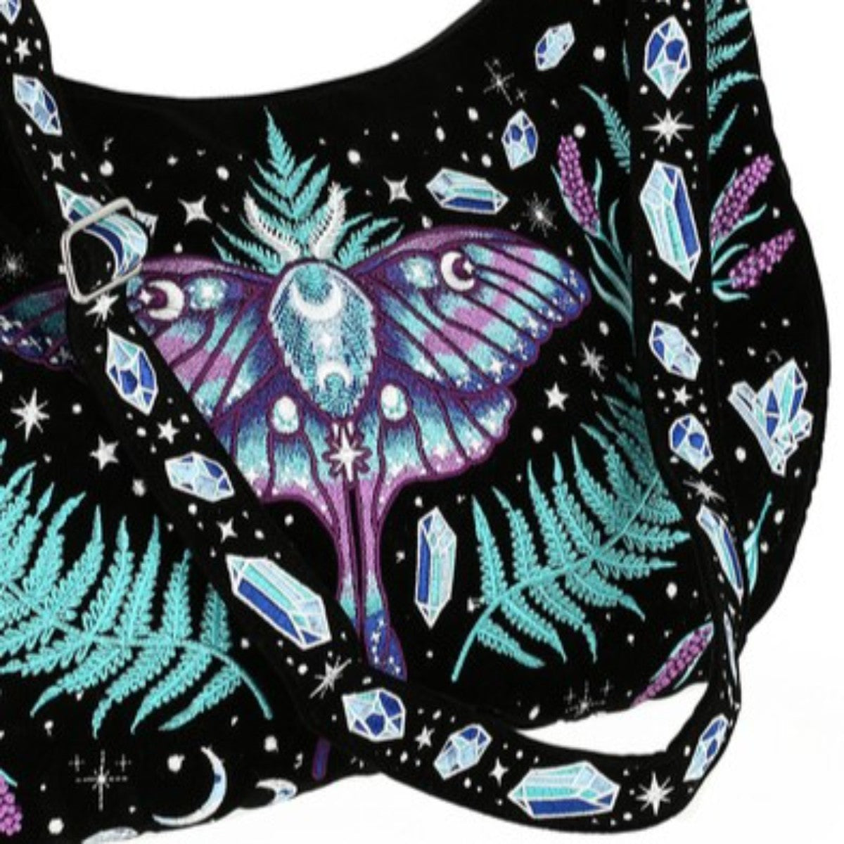 Restyle Enchanted Forest Magic Moth Embroidery Hobo Bag