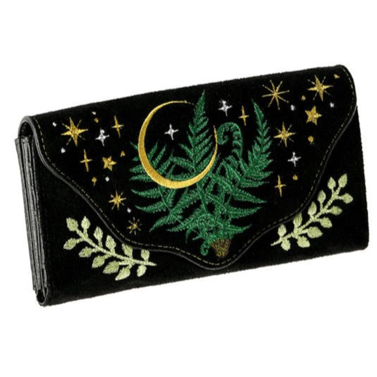 Restyle Herbal Wallet Fern Embroidery Moon Gothic Suedette