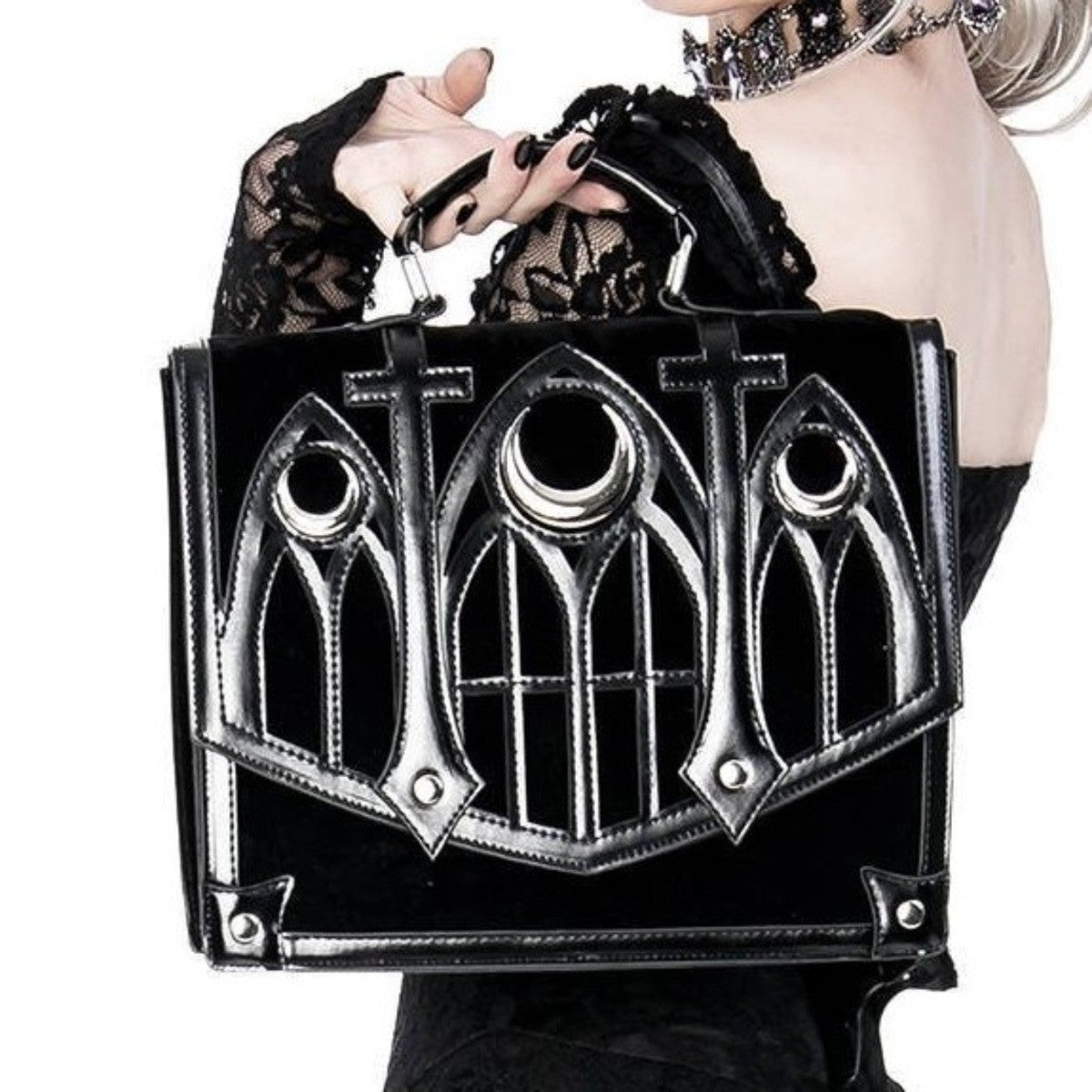 Restyle Cathedral Suitcase Satchel Velvet Crescent Moon Bag