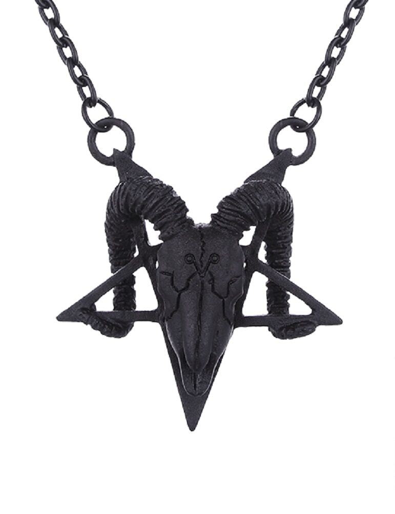 Restyle Black Ram Skull Punk Pendant Necklace