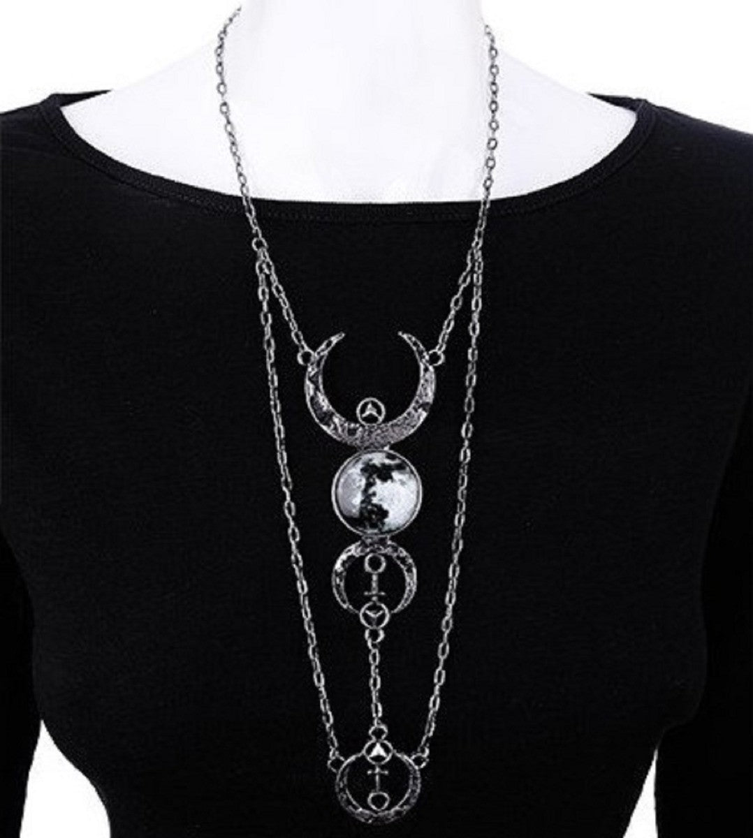 Restyle Full Moon Crescent Long Pendant Wicca Luna Necklace