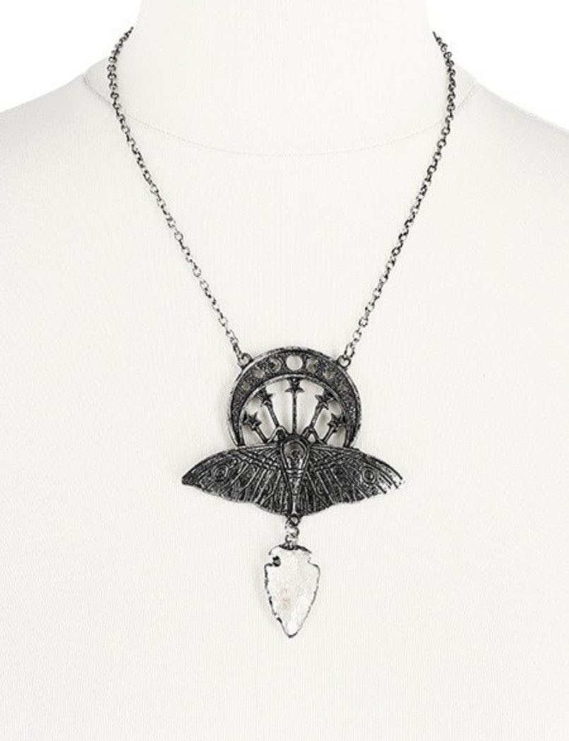 Restyle Crystal Moon Moth Quartz Goth Necklace