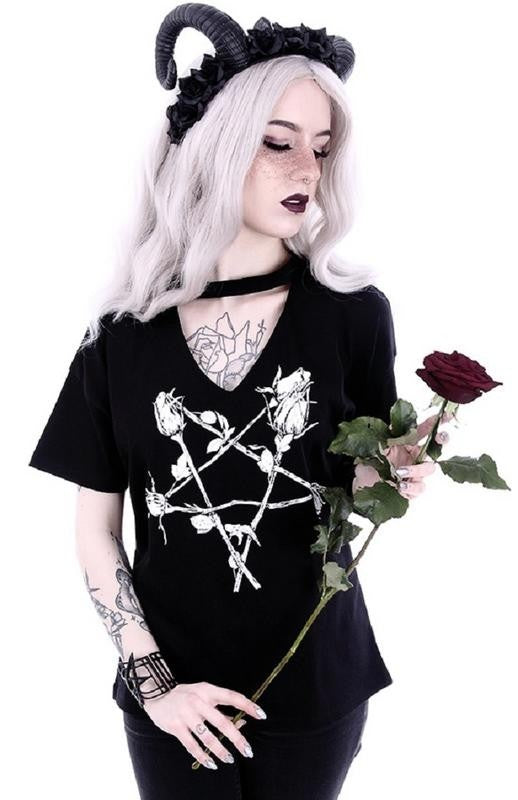 Restyle Rose Pentagram Choker T-shirt