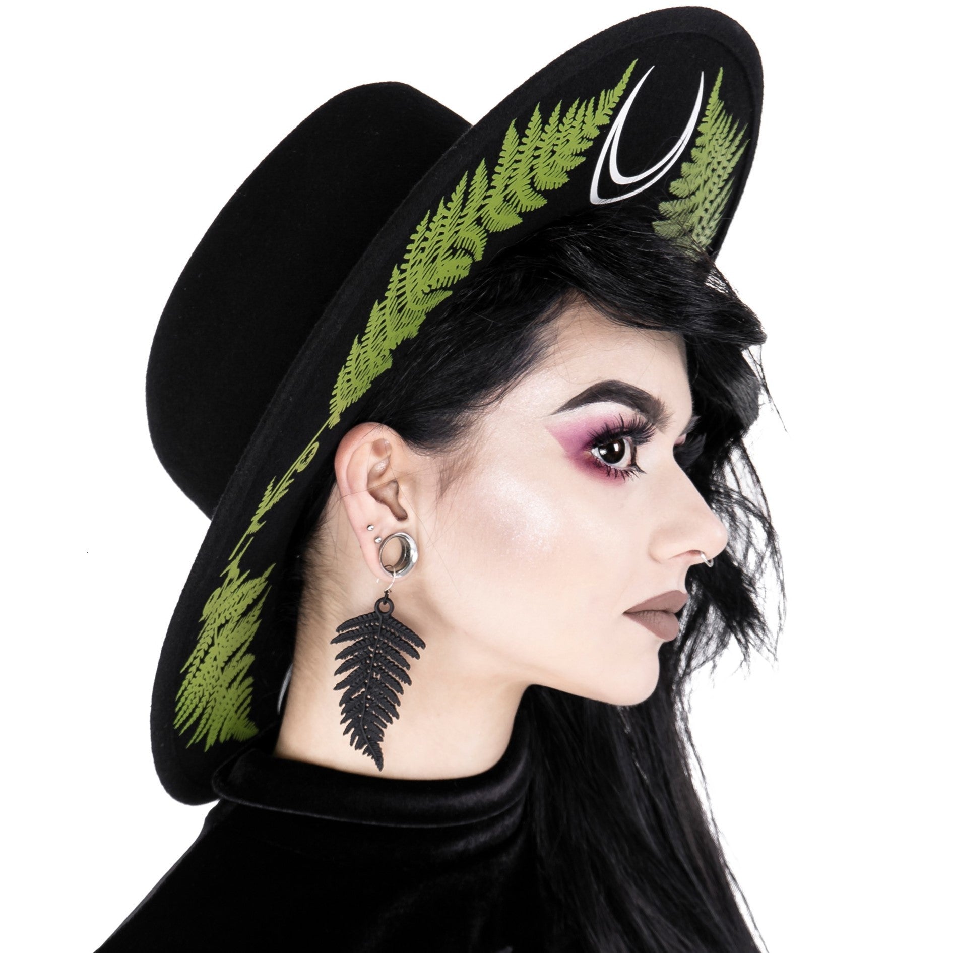 Restyle Gothic Wide Stiff Brim Fern Hat Witch Headdress