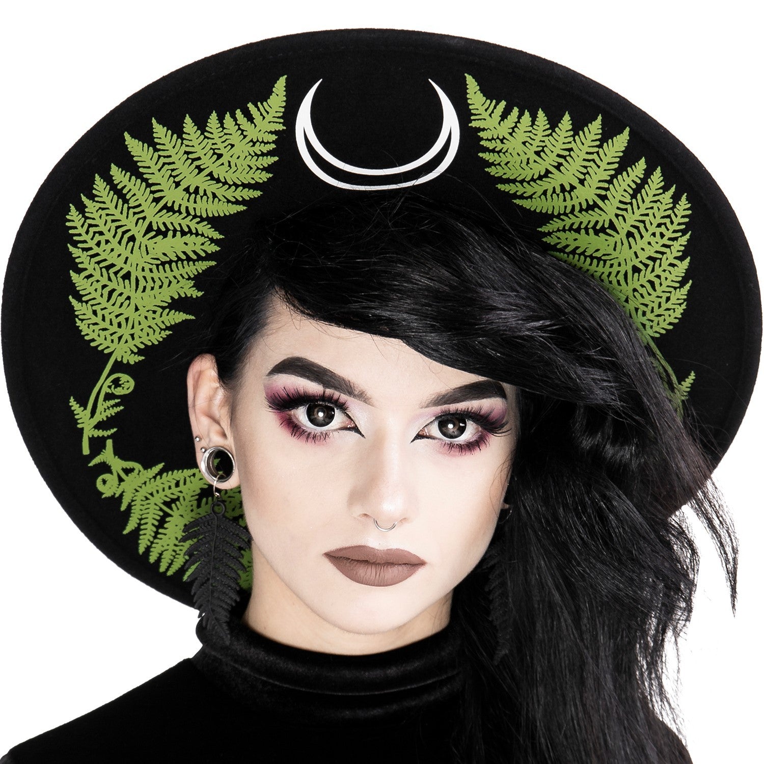 Restyle Gothic Wide Stiff Brim Fern Hat Witch Headdress