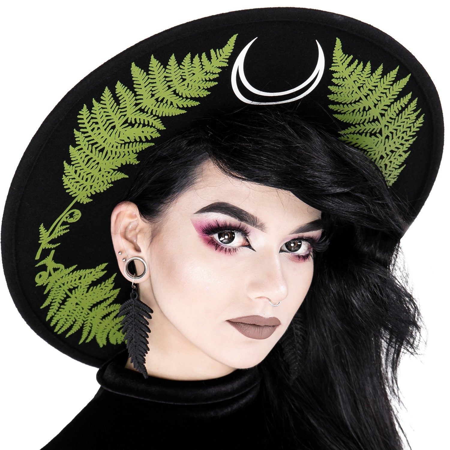 Restyle Gothic Wide Stiff Brim Fern Hat Witch Headdress