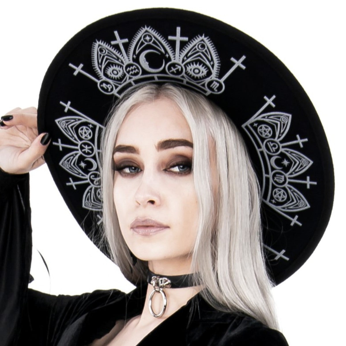 Restyle Gothic Wide Stiff Brim Fortune Teller Hat Headdress