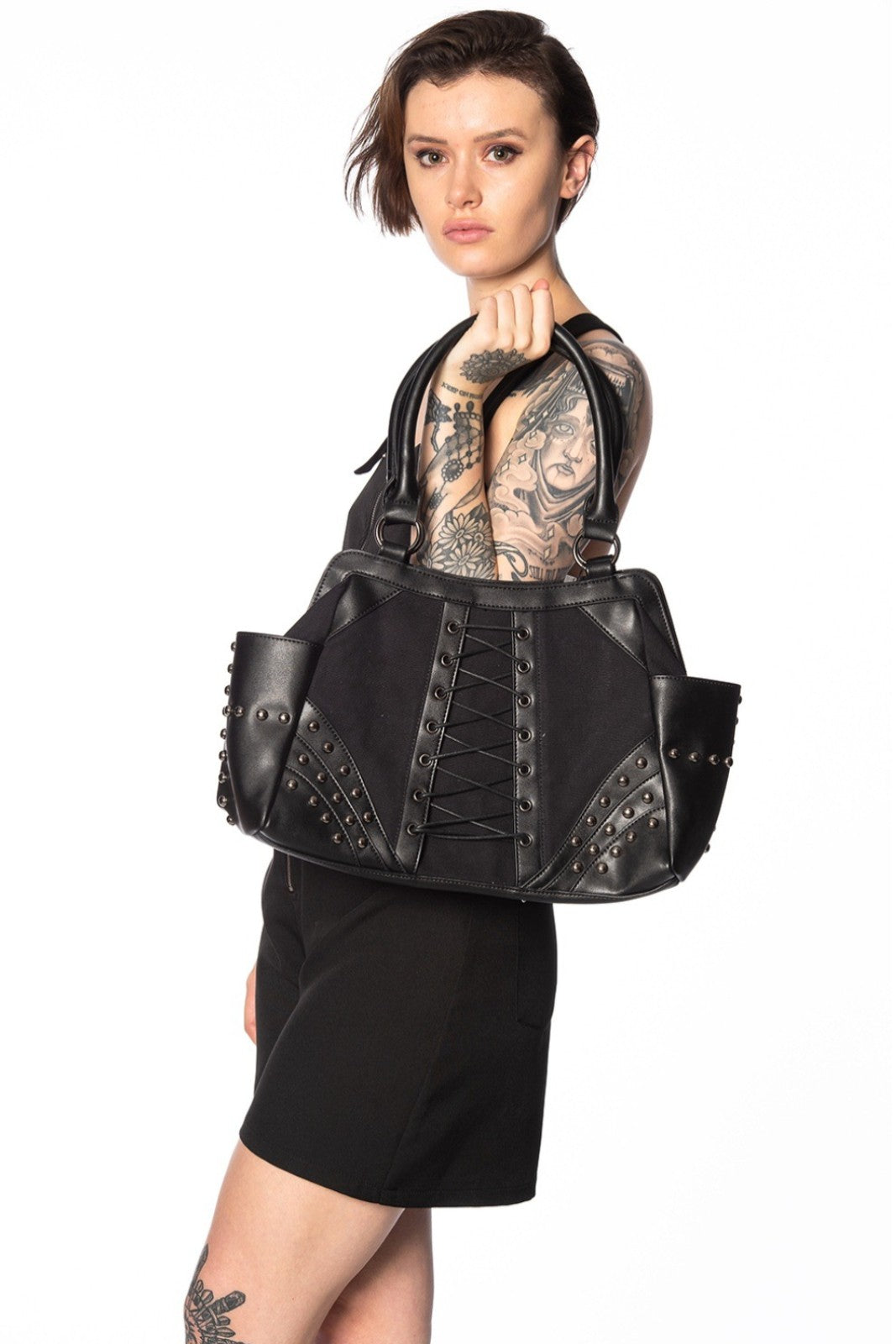 Banned Studded Corset Gothic Annabel Lee Faux Leather Bag