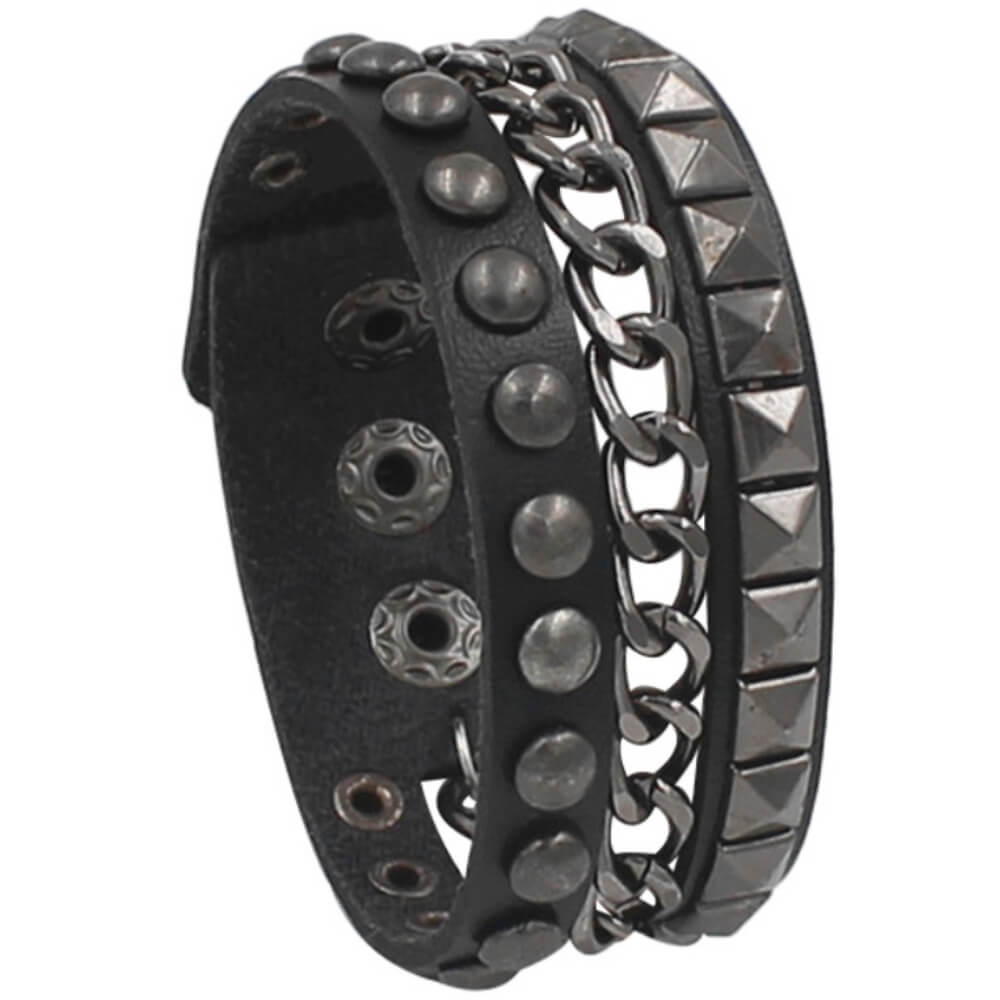 Ro Rox Punk Stud Chain Faux Leather Cuff Bracelet, Black