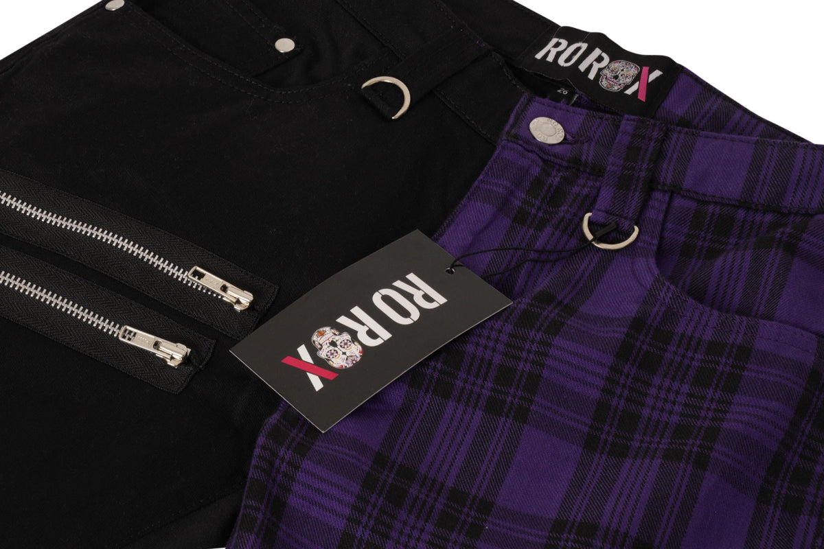 Ro Rox Ari Check Tartan Punk Gothic Tapered Trousers, Purple