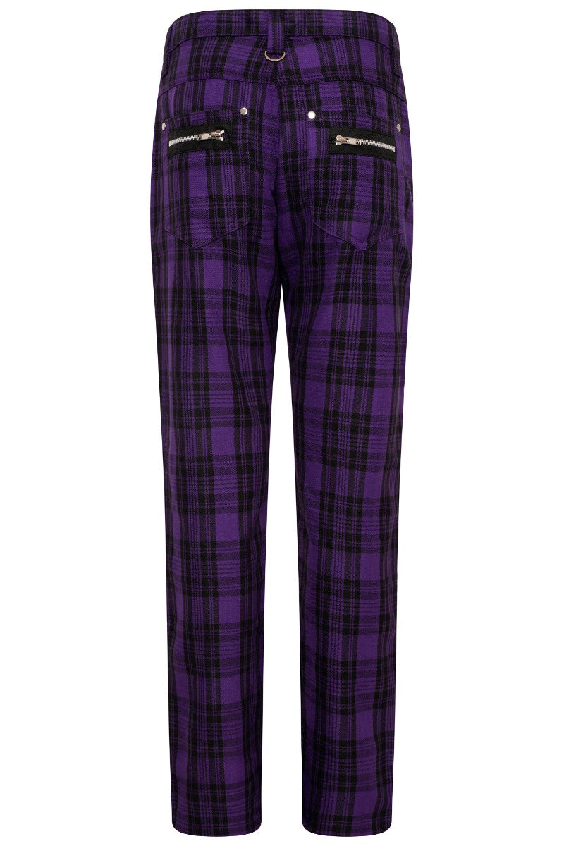 Ro Rox Exene Tartan Check Punk Gothic Tapered Trousers Purple