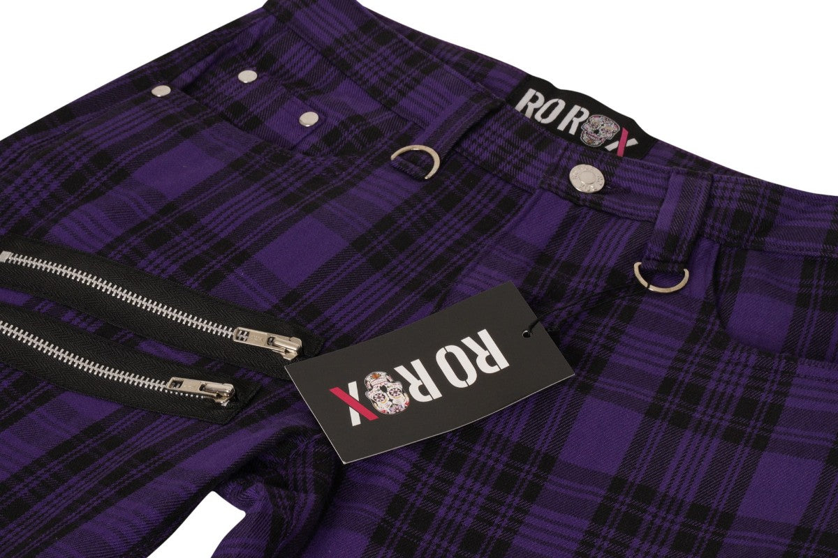 Ro Rox Exene Tartan Check Punk Gothic Tapered Trousers, Purple