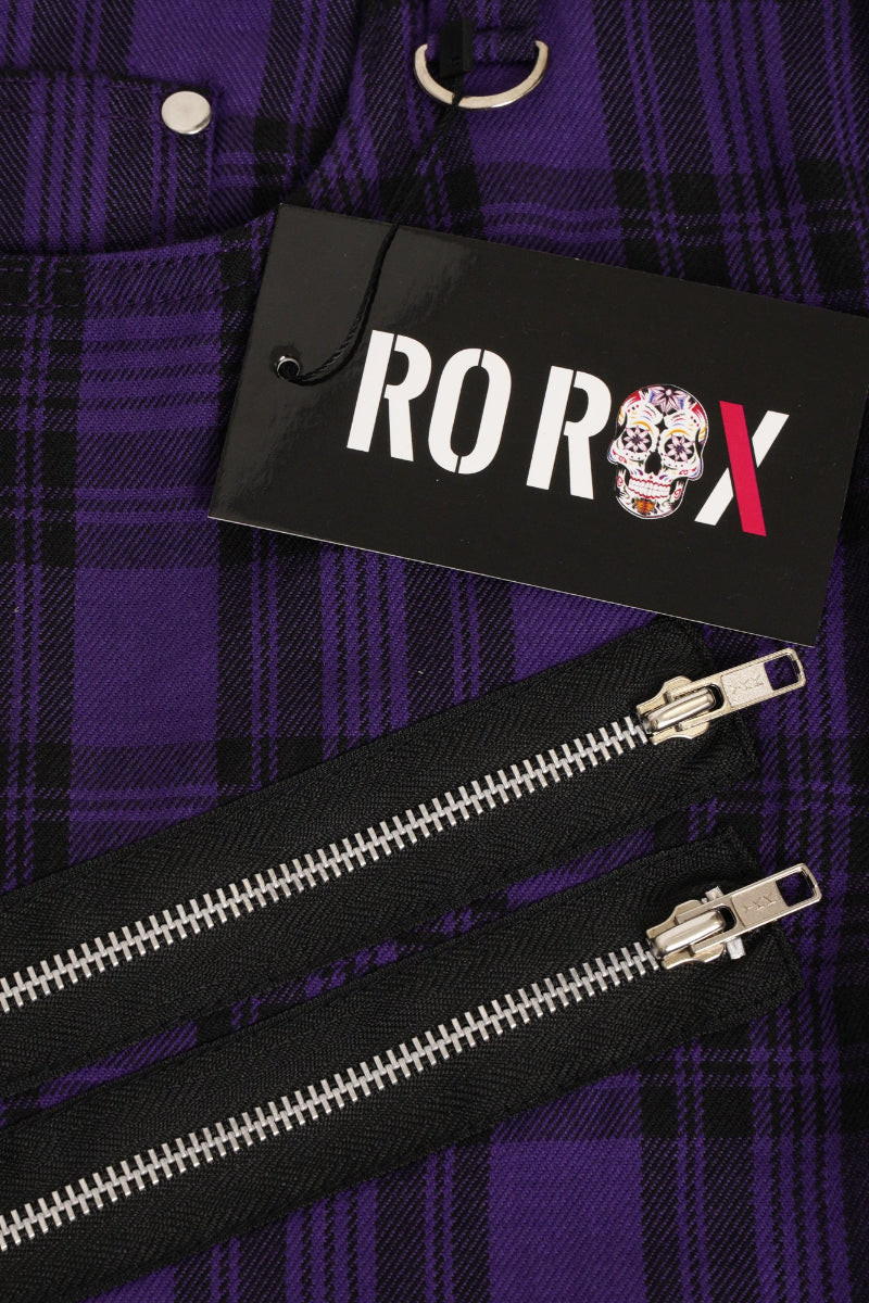 Ro Rox Exene Tartan Check Punk Gothic Tapered Trousers, Purple
