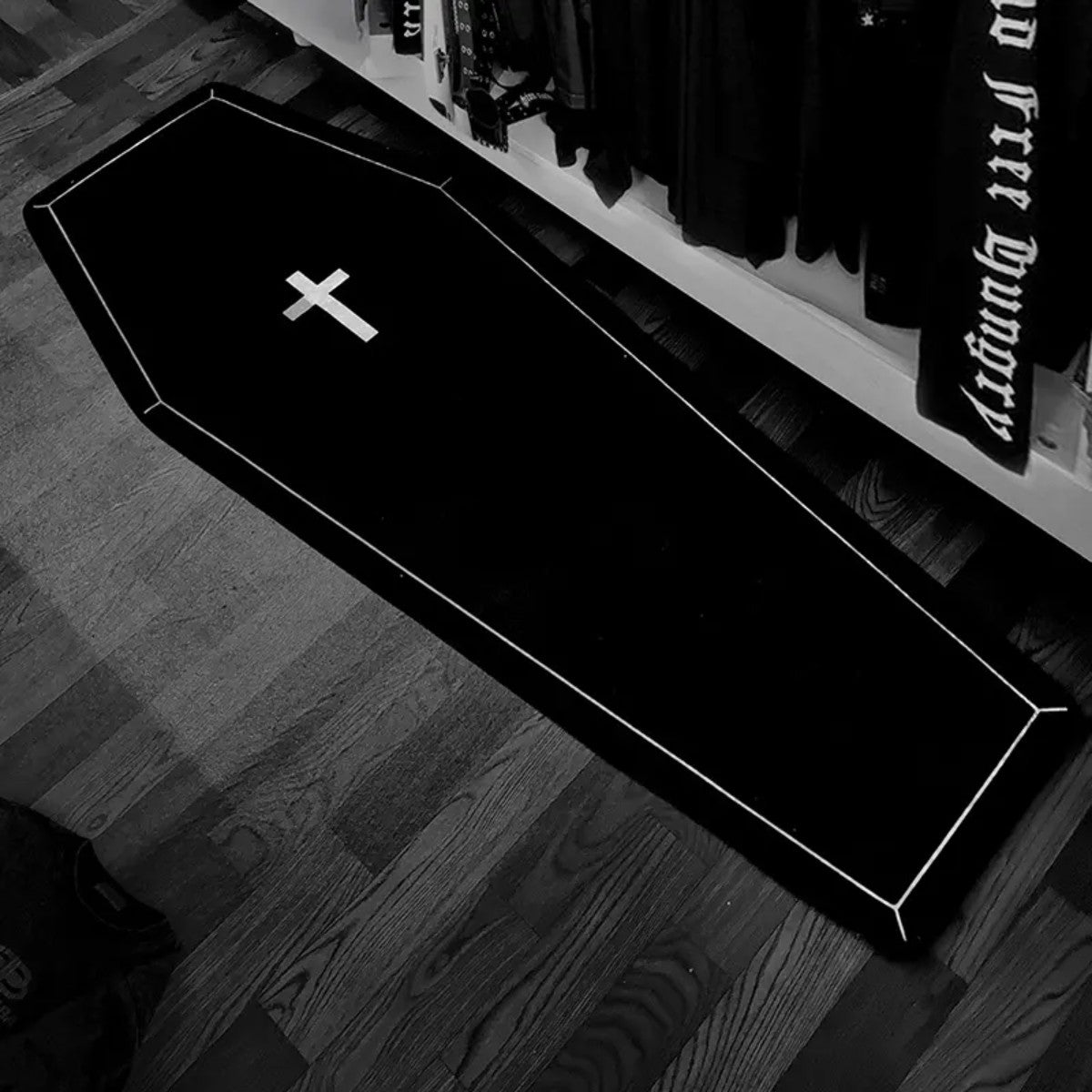 Gothic Coffin Cross Carpet Halloween Non-Slip Rug Décor