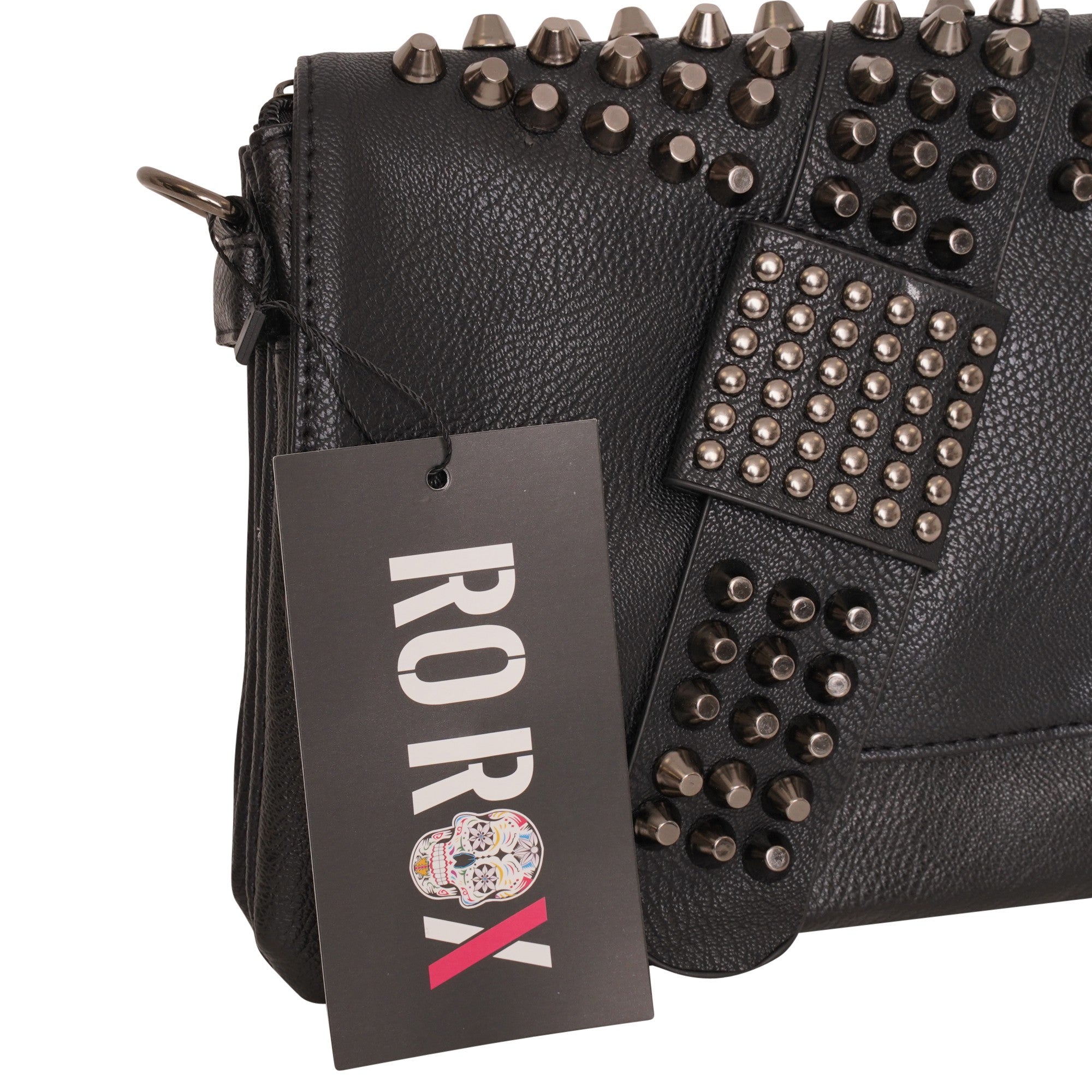 Ro Rox Ophelia Studded Faux Leather Crossbody Bag, Black, Plain