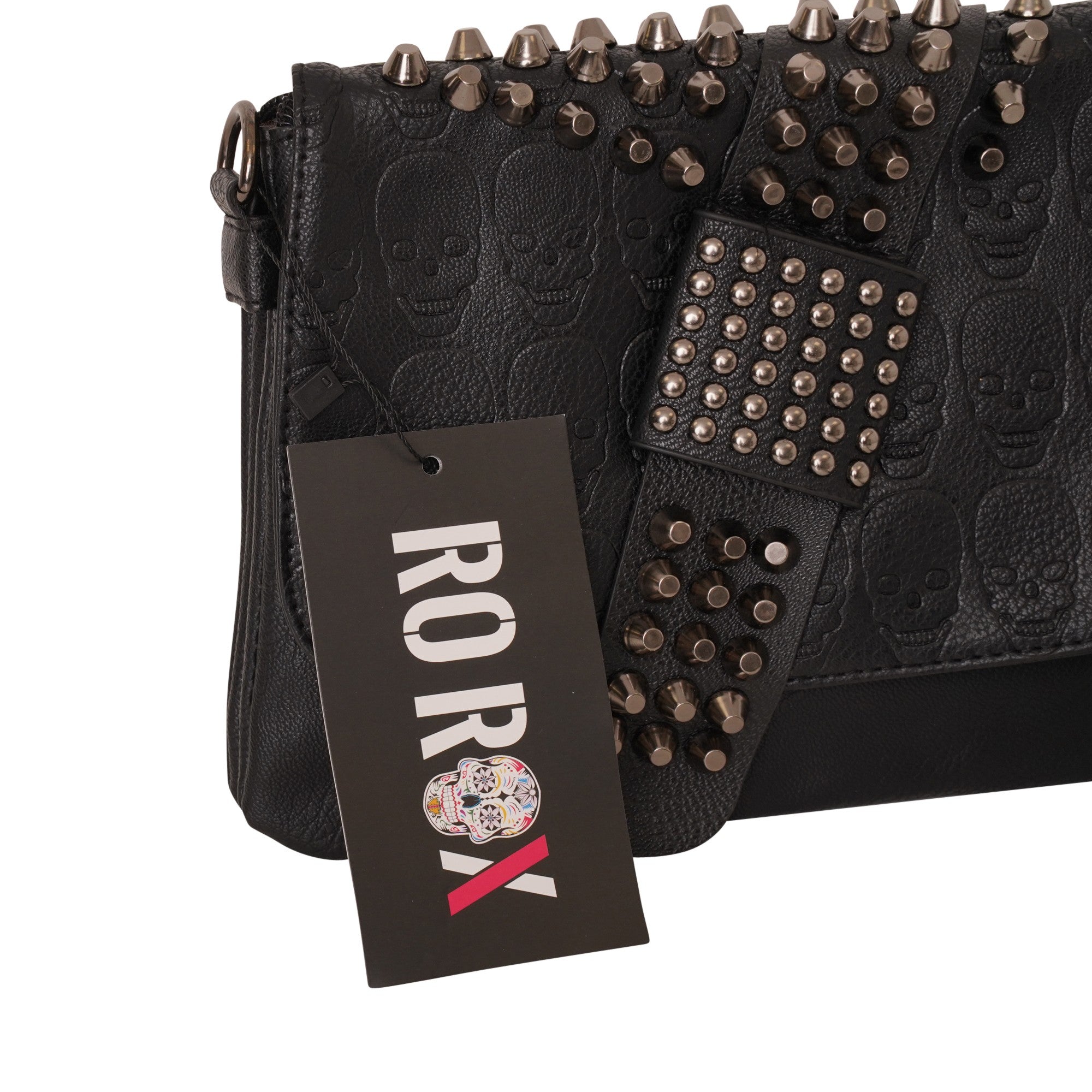 Ro Rox Ophelia Studded Faux Leather Crossbody Bag, Black, Skull