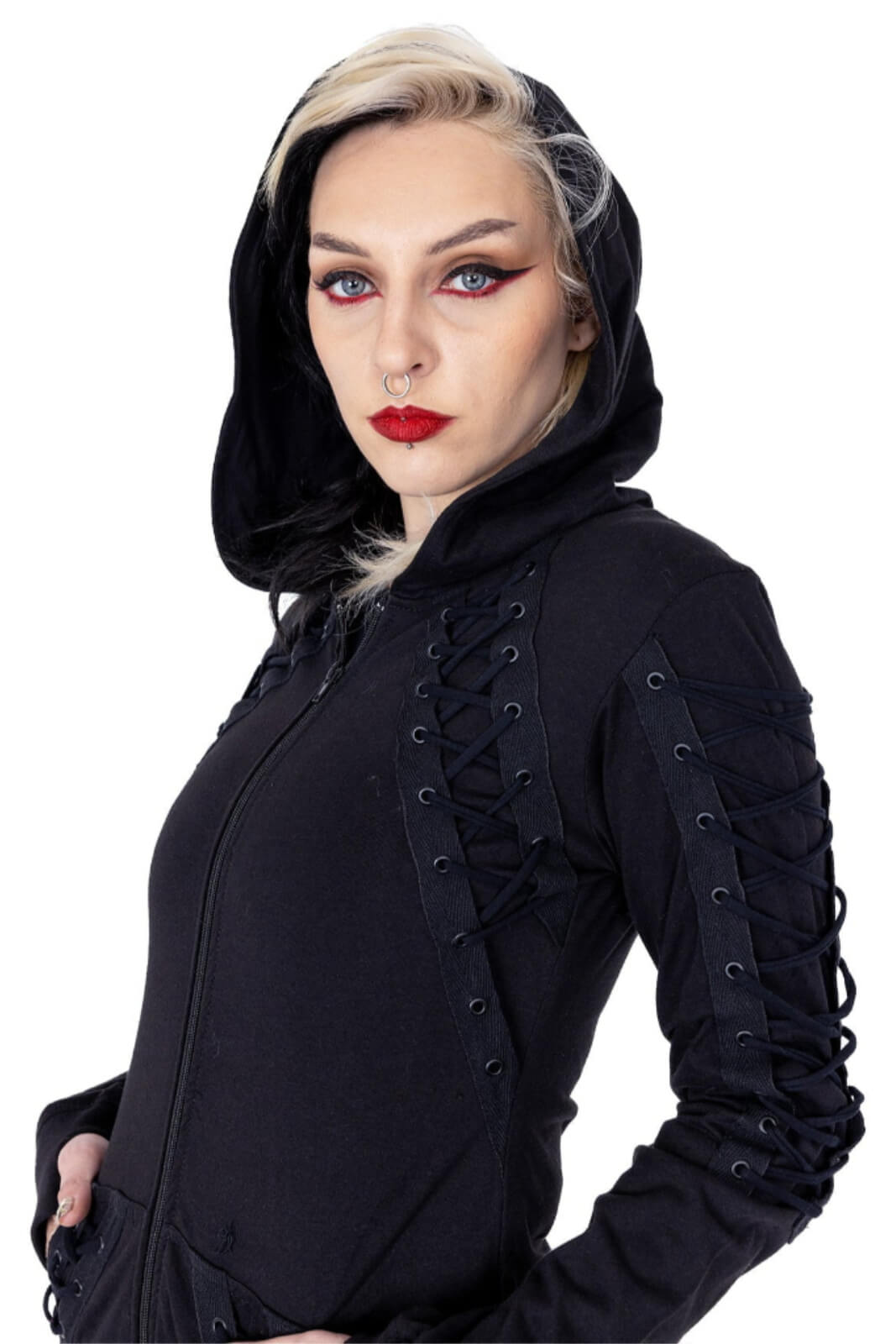 Poizen Industries Diana Hood Full Zip Lace-Up Gothic Jumper