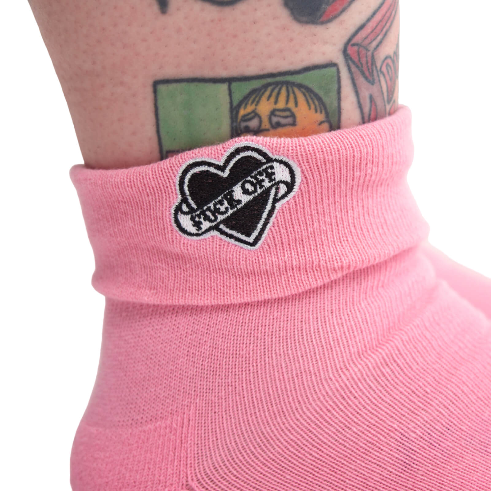 Sourpuss F*ck Off & Die Pink Embroidered Cuff Gothic Punk Socks
