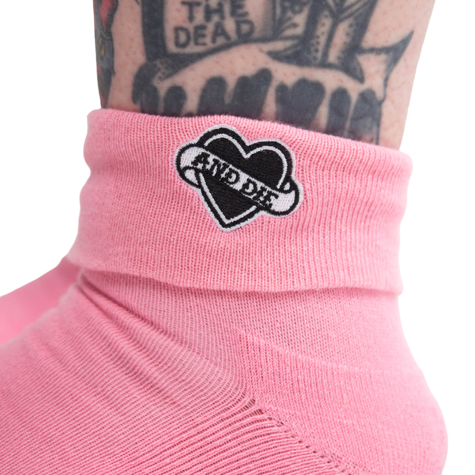 Sourpuss F*ck Off & Die Pink Embroidered Cuff Gothic Punk Socks