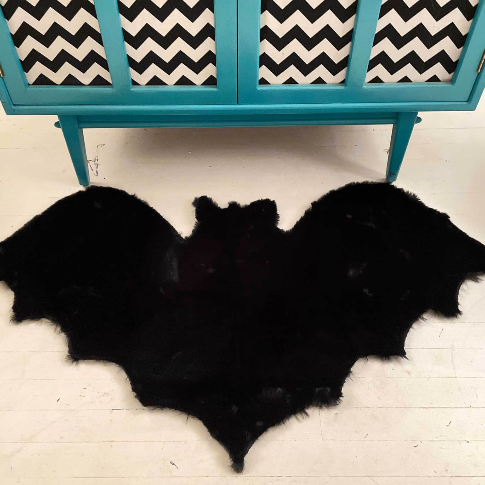 Sourpuss Furry Bat Shaped Gothic Homeware Luxe Faux Fur Rug