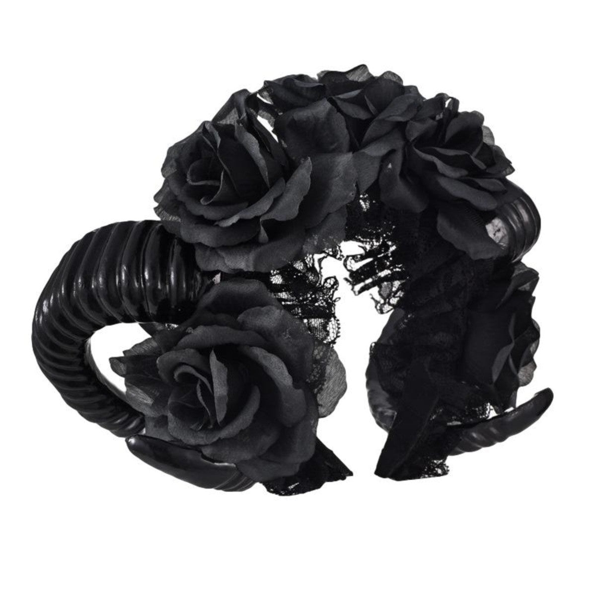 Black velvet rose headband Velvet Rose -Black - Velvet rose vine headband on padded  main image 2