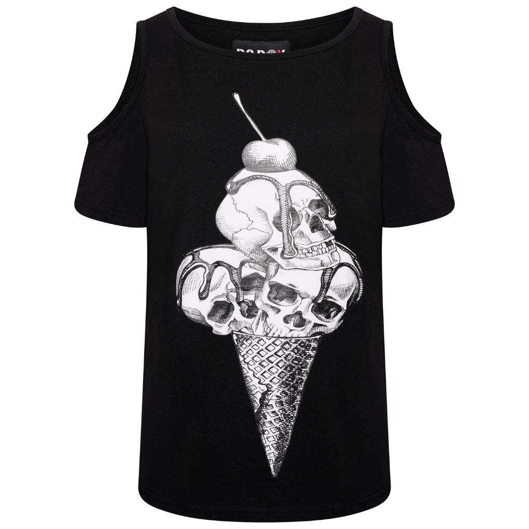 Ro Rox Gothic Ice Cream Skulls Cold Shoulder Top