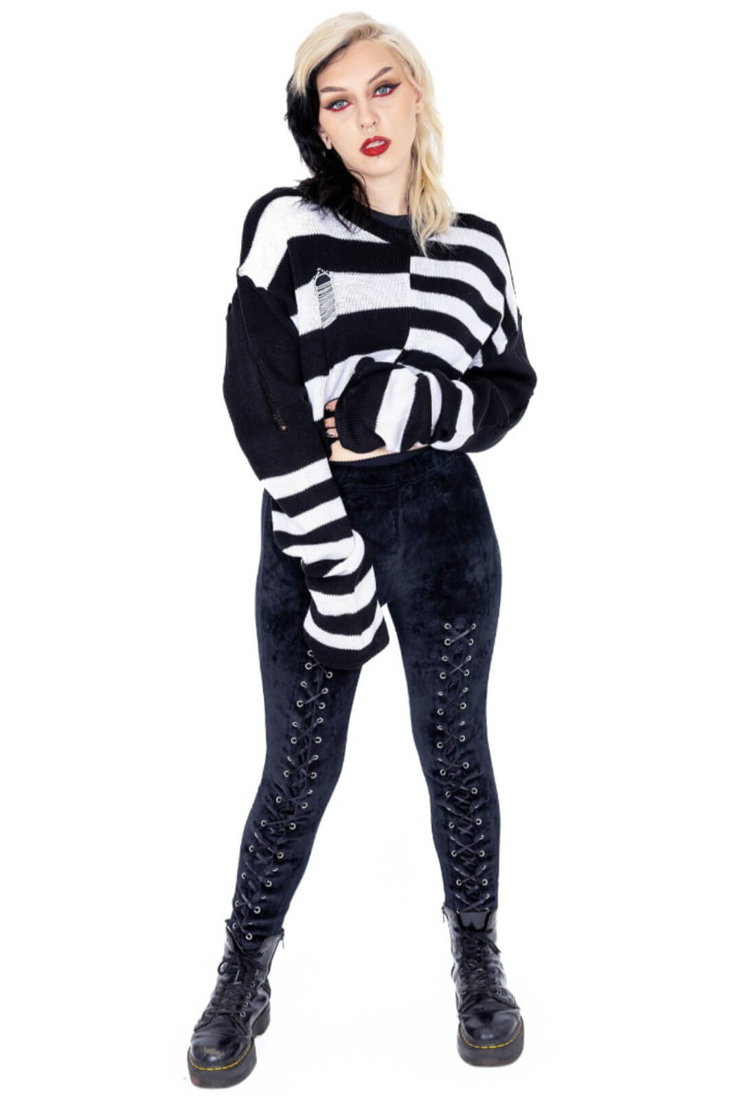 Heartless Layla Wide Stripe Distressed Knitted Crop Jumper