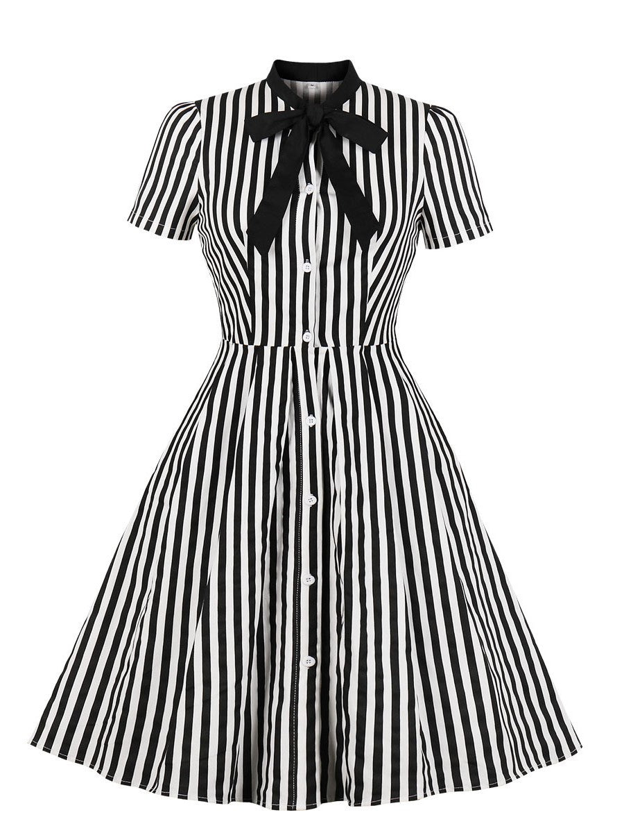 Ro Rox Lilith Goth Stripe Short Sleeve Dress