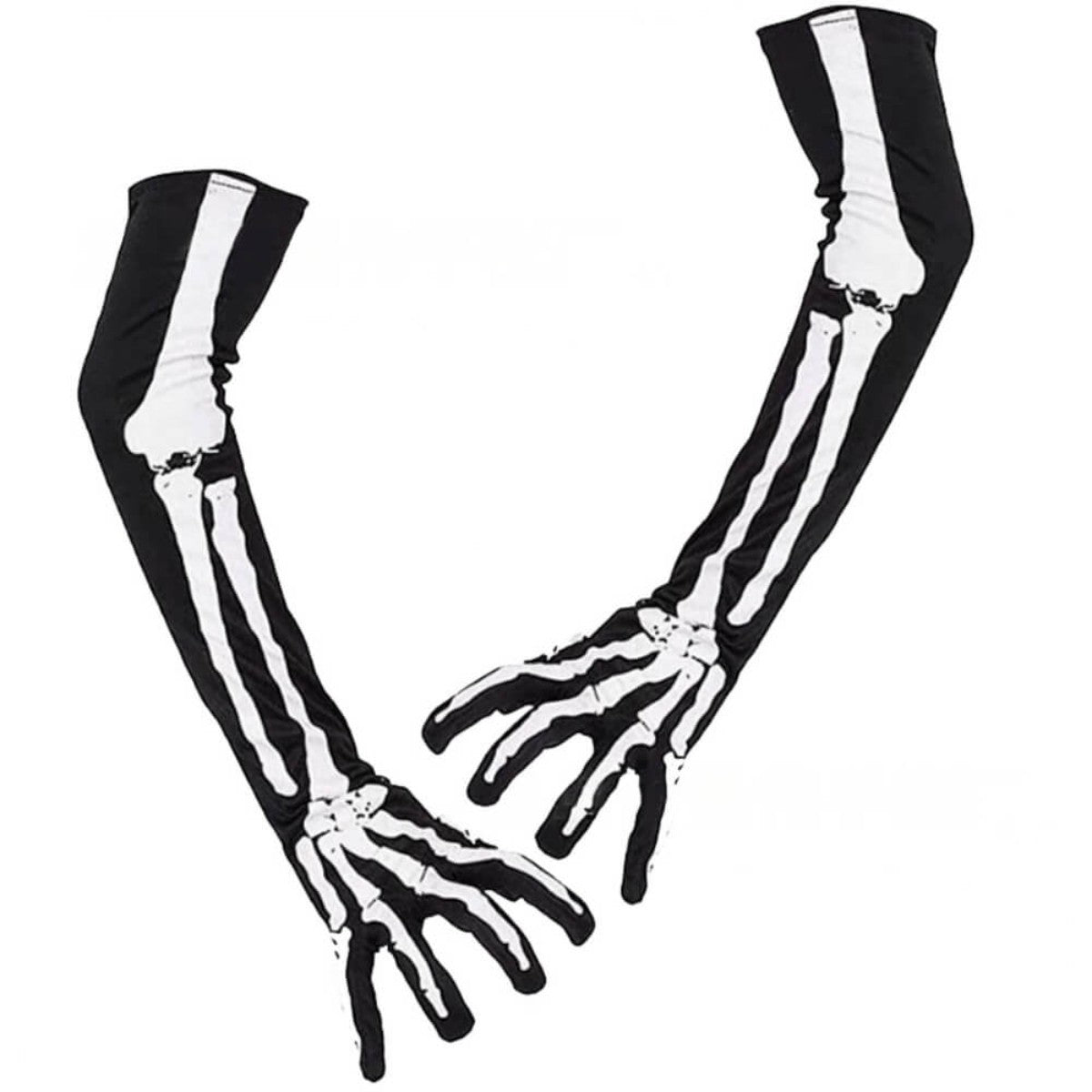 Ro Rox Long Skeleton Full Finger Black and White Gloves