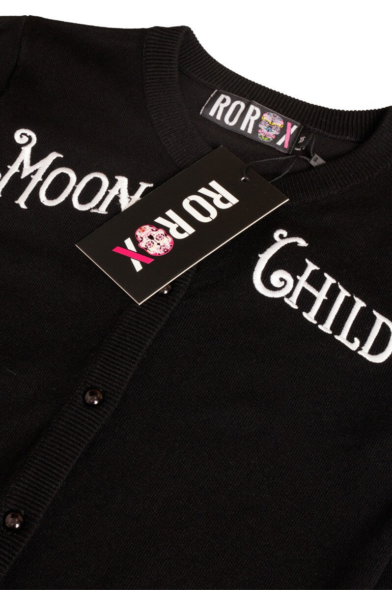 Ro Rox Moon Child Embroidery Rockabilly Knitted Long Sleeve Cardigan