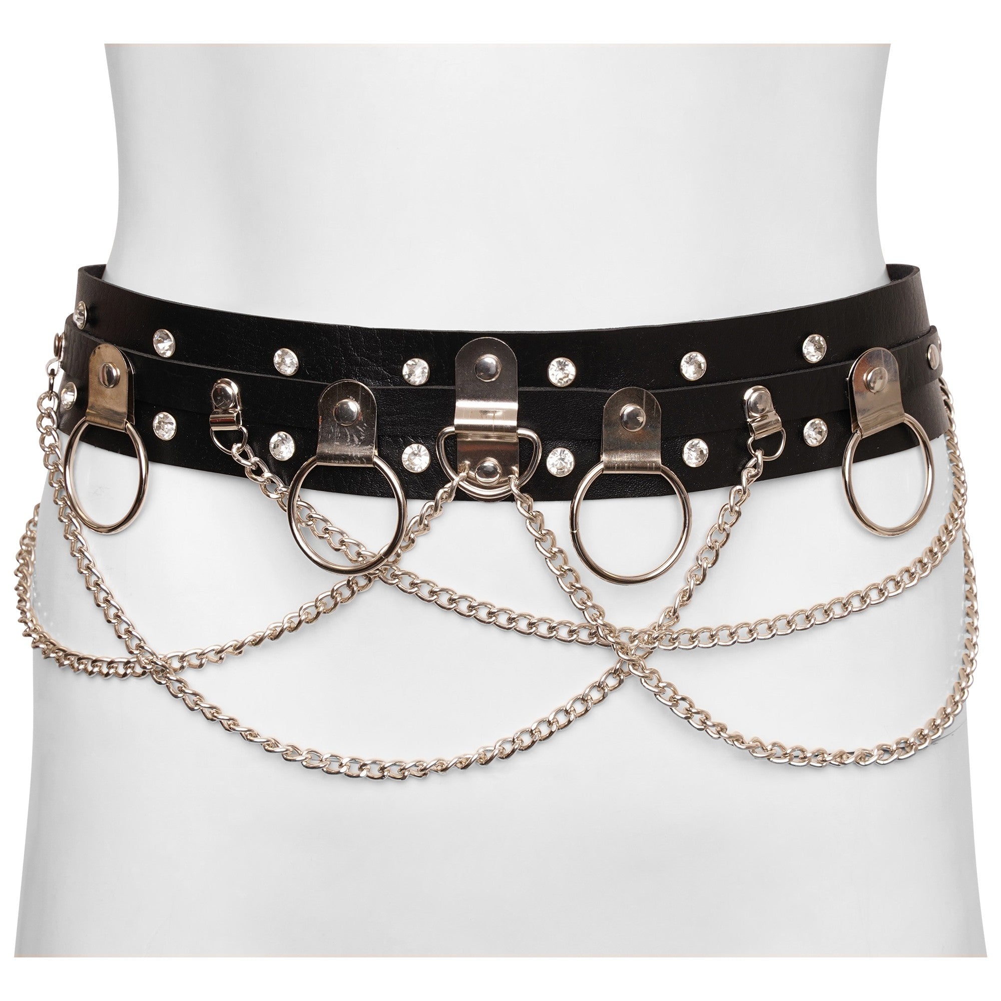 Ro Rox Parker Diamante O-Ring Chain Faux Leather Belt