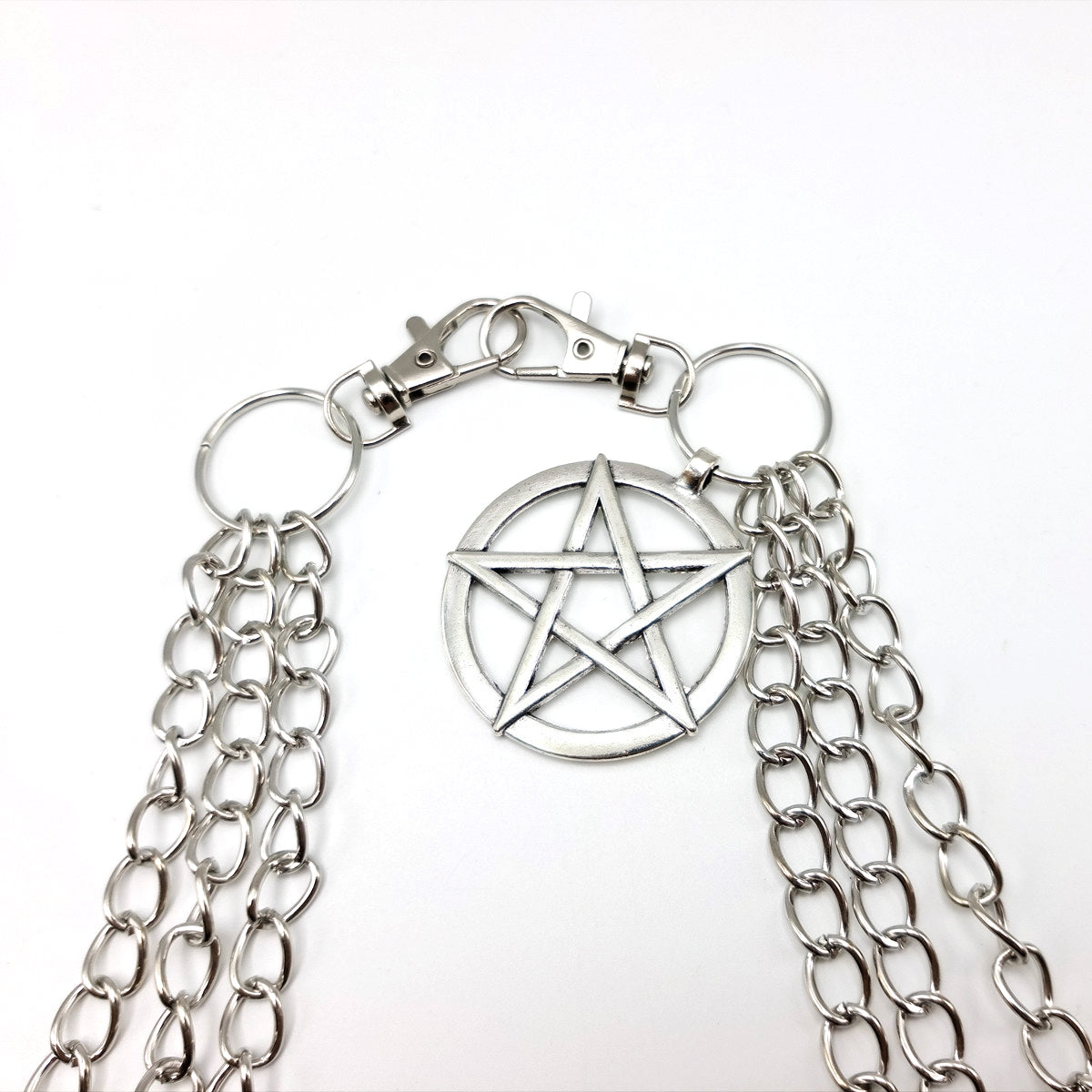 Pentagram Belt Chain Gothic Punk Triple Keychain Unisex