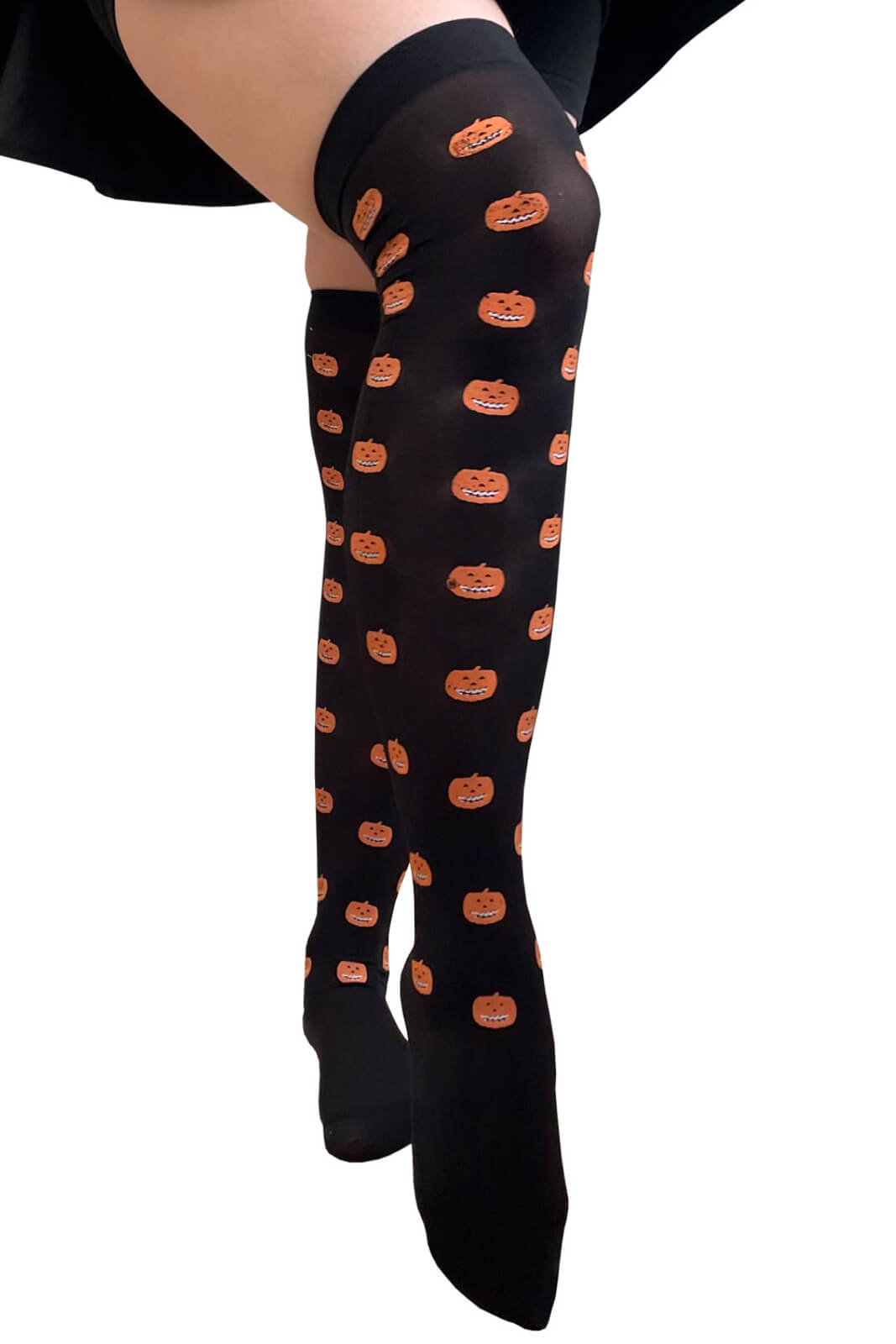 Banned Pumpkin Spice Over The Knee Socks Halloween Stockings, Black, One-Size