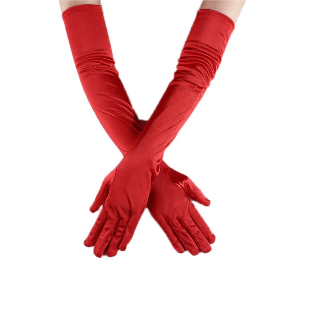 Ro Rox Vintage Retro Long Opera Satin Etiquette Evening Gloves, Red