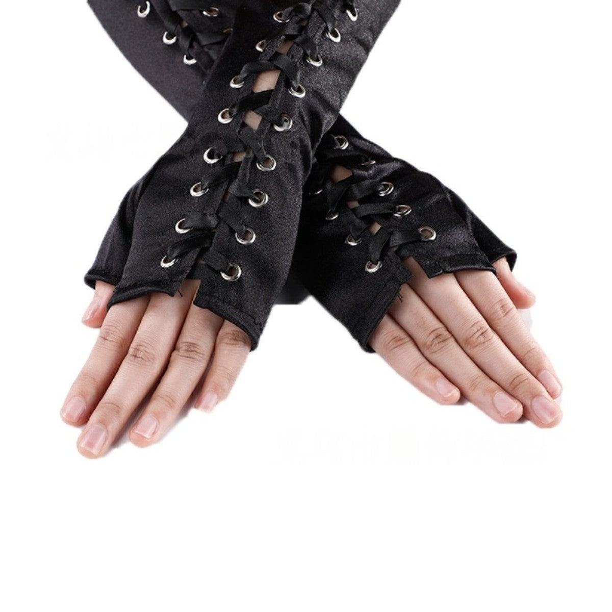 Ro Rox Gothic Fingerless Lace-up Satin Long Gloves Costume