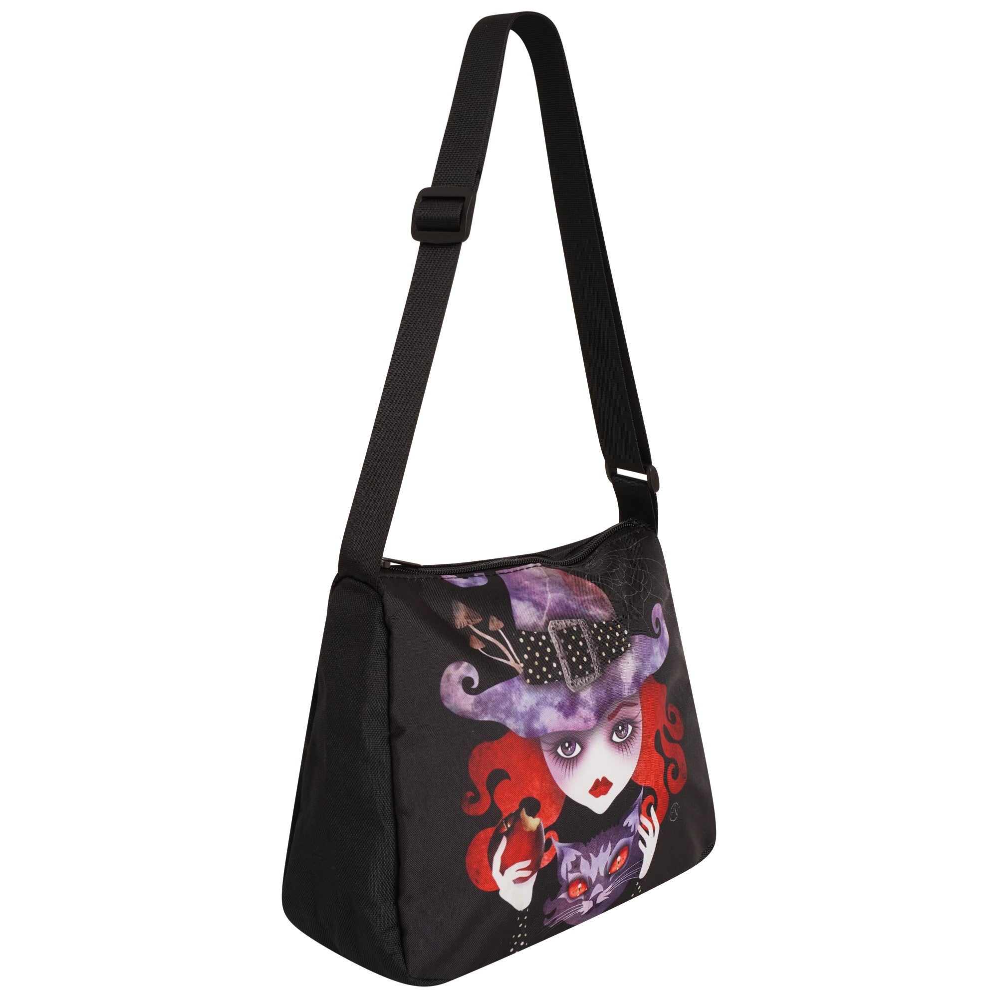 Ro Rox Small Handbag Makeup Cute Purse, Black, Witch-Cat