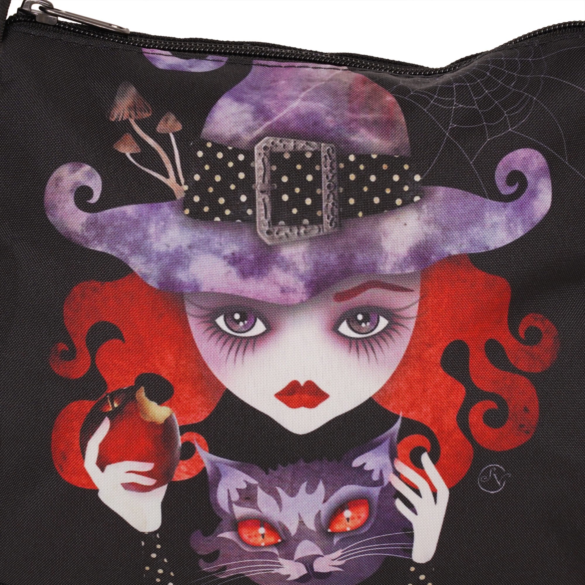 Ro Rox Small Handbag Makeup Cute Purse, Black, Witch-Cat