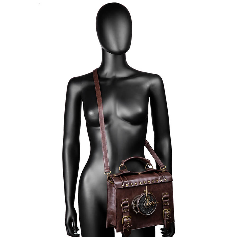 Ro Rox Lavinia Steampunk Clock Faux Leather Satchel Bag