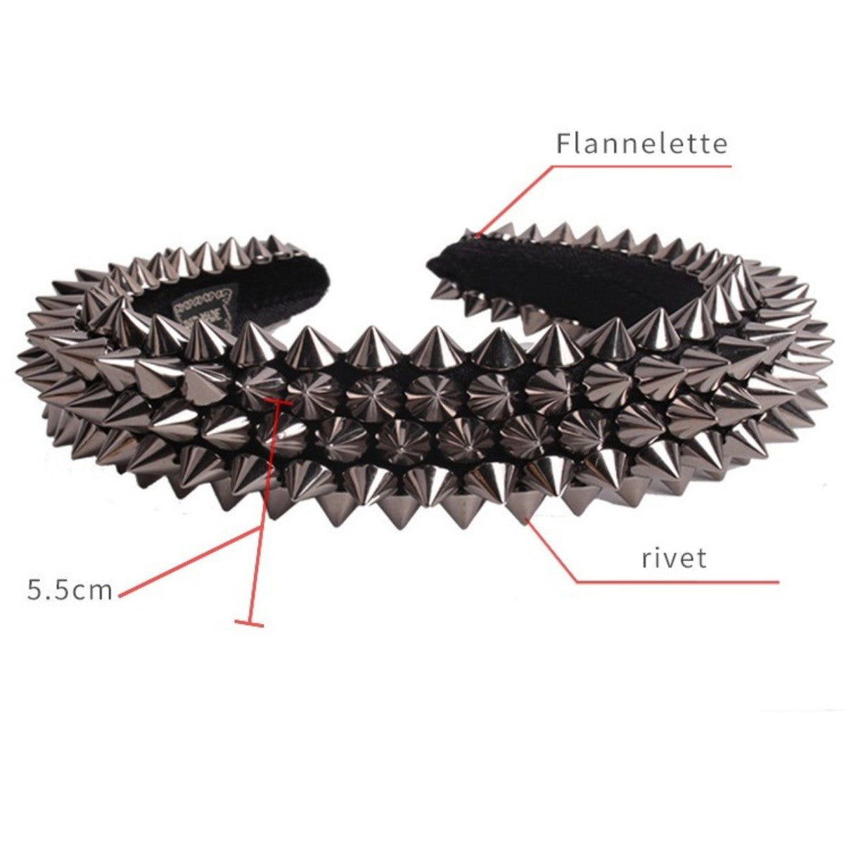 Silver Spike Stud Headband Punk Edgy Statement Black Band Black Satin Headband With Silver Spikes, Studs | Goth  main image 2