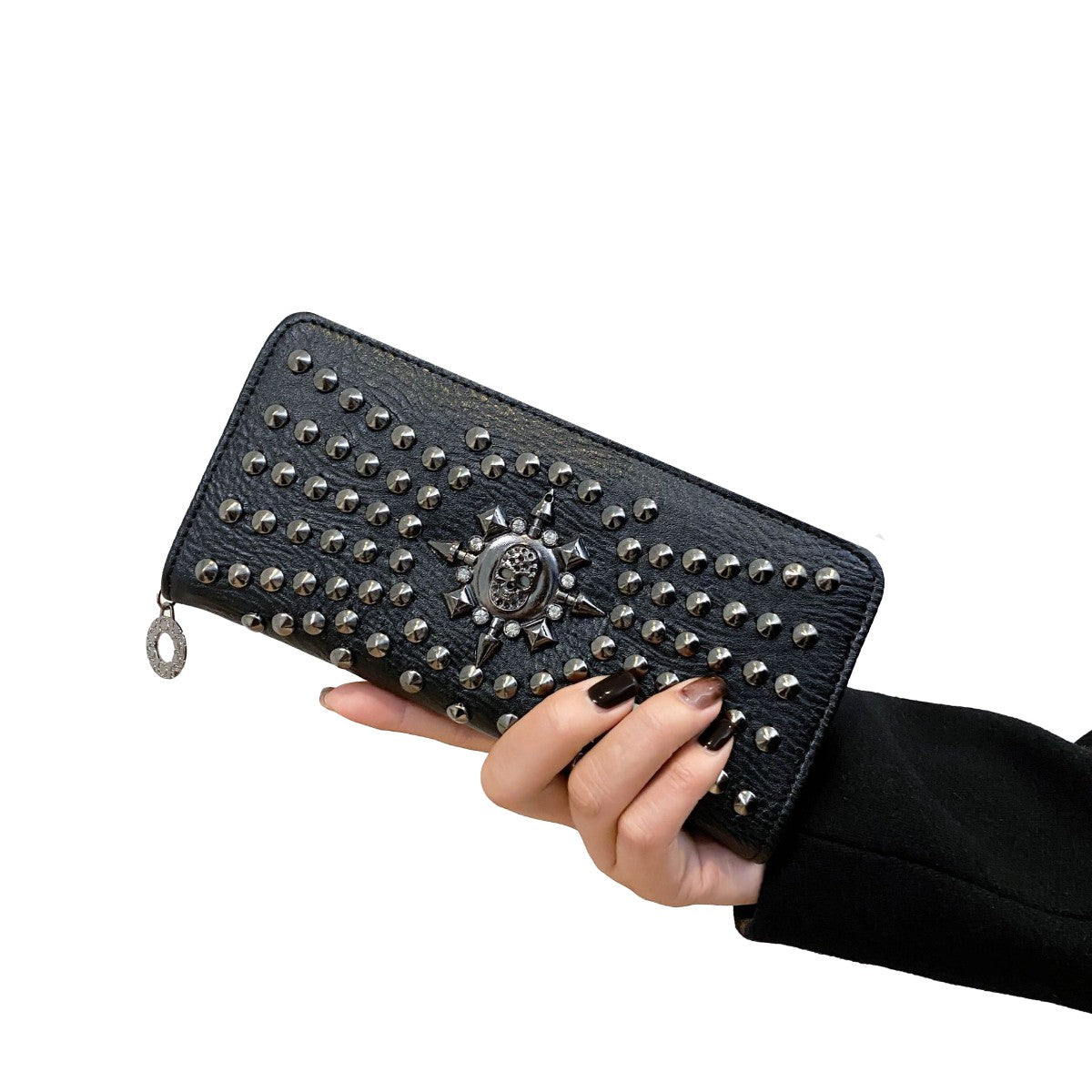 Ro Rox Studded Skull Faux Leather Zip Around Wallet