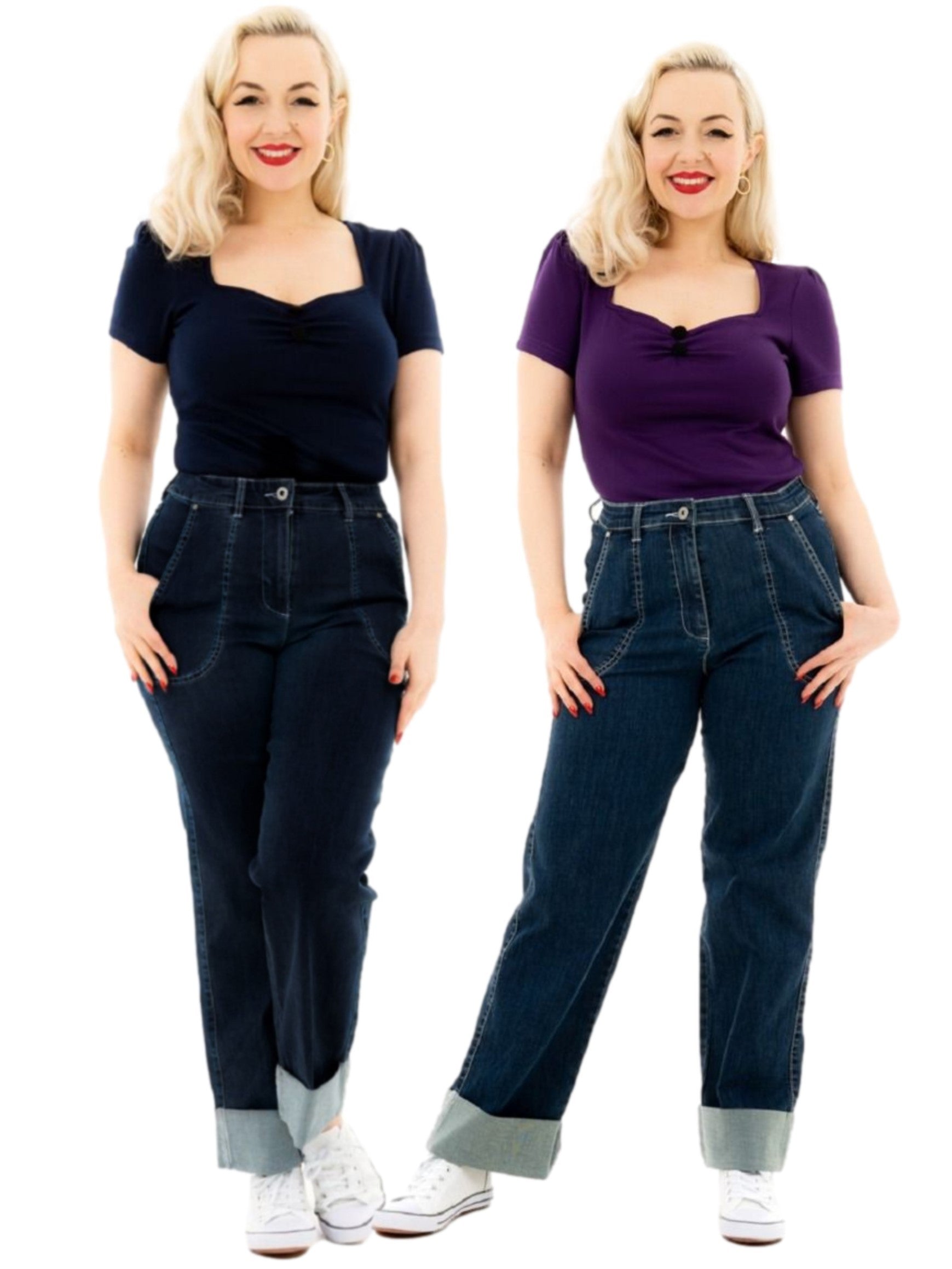 Ro Rox Thelma Retro Vintage Style 1950'S Denim Jeans, Navy Blue