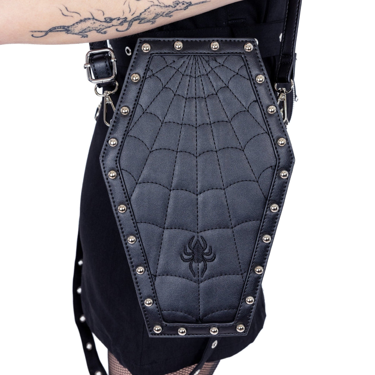 Web Coffin Bag (NEW) Heartless Web Weaver Spiderweb Gothic Coffin Backpack | Ro Rox main image 4