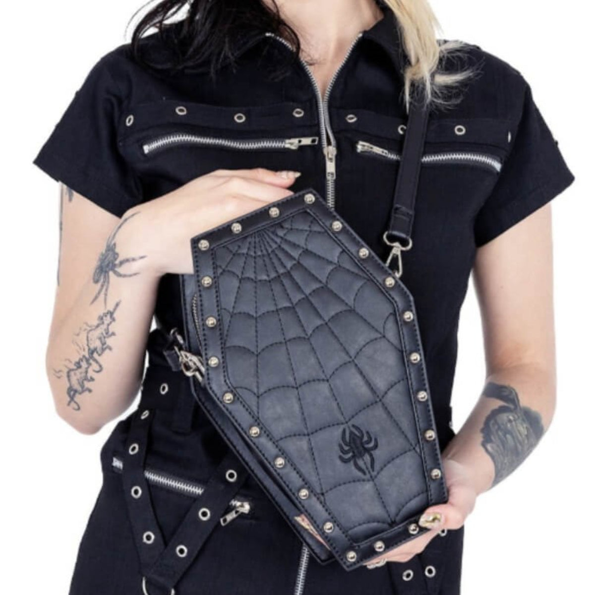NWOT Dolls Kill Widow Vegan Leather ROSE RESURRECTION COFFIN BACKPACK Black Widow Rose Studded Coffin Backpack Shoulder | Mercari main image 4