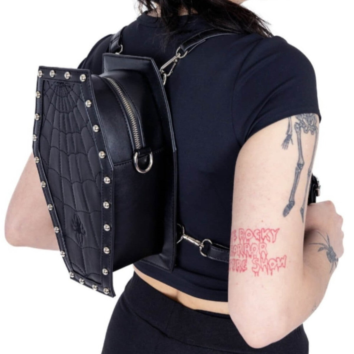 Heartless Web Weaver Spiderweb Gothic Coffin Backpack