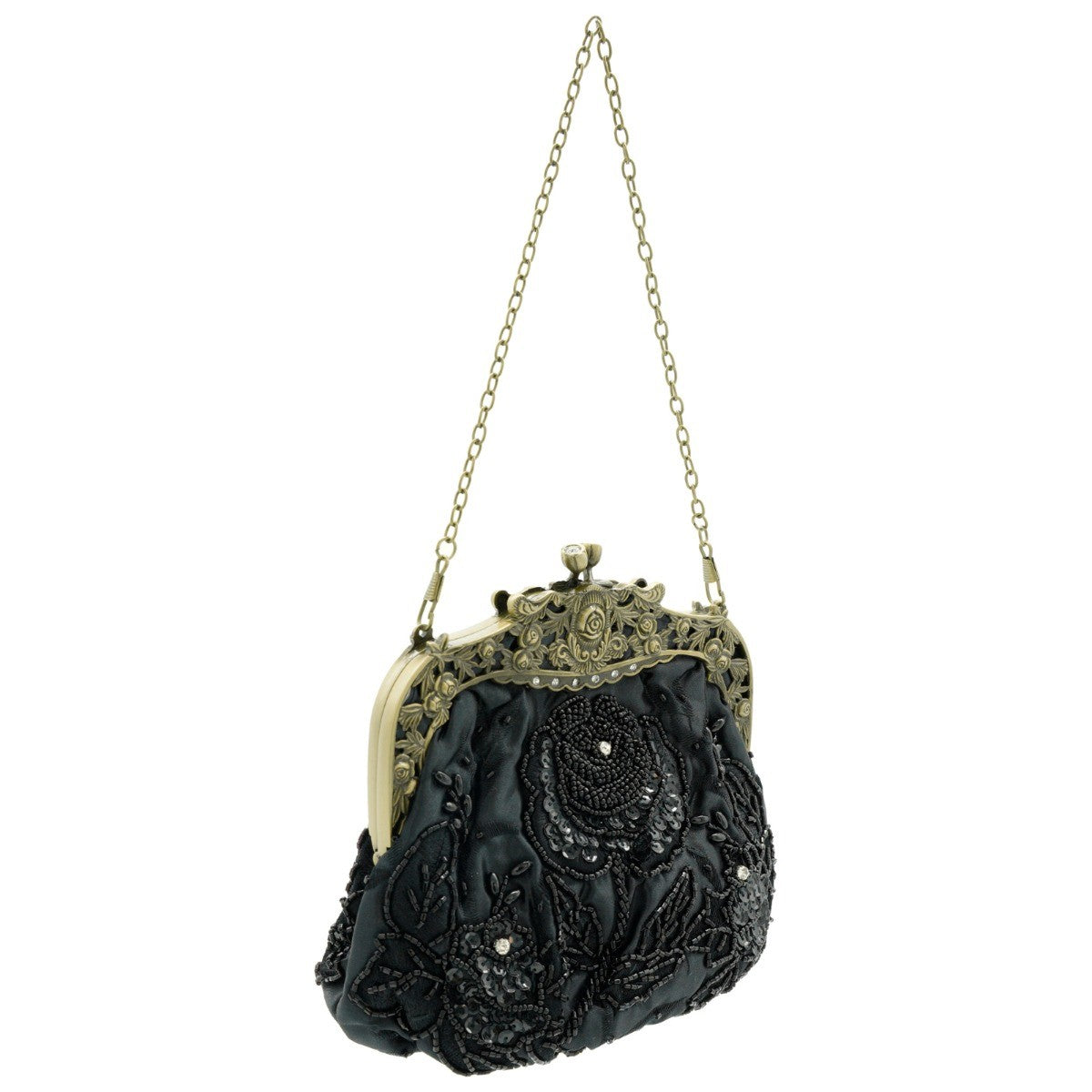 Ro Rox Margeret Satin Embroidered Antique Clasp Evening Bag