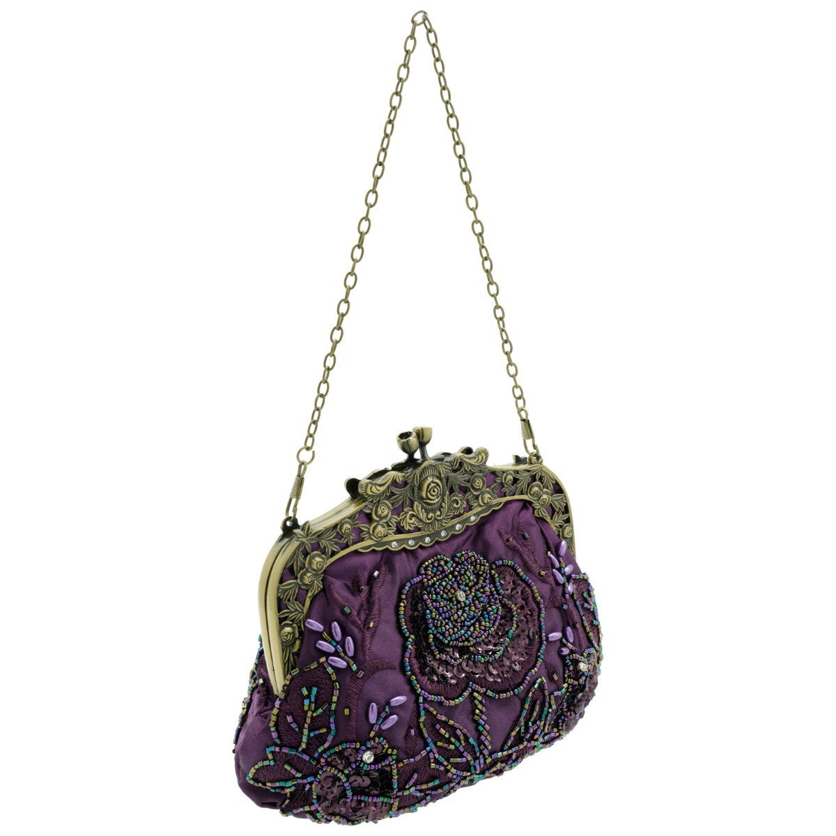Ro Rox Margeret Satin Embroidered Antique Clasp Evening Bag