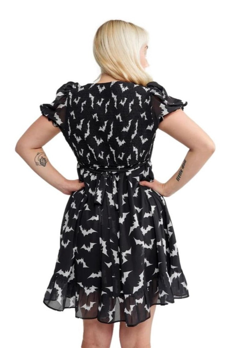 Sourpuss Luna Bats Cream Puff Stretch Gothic Mini Dress