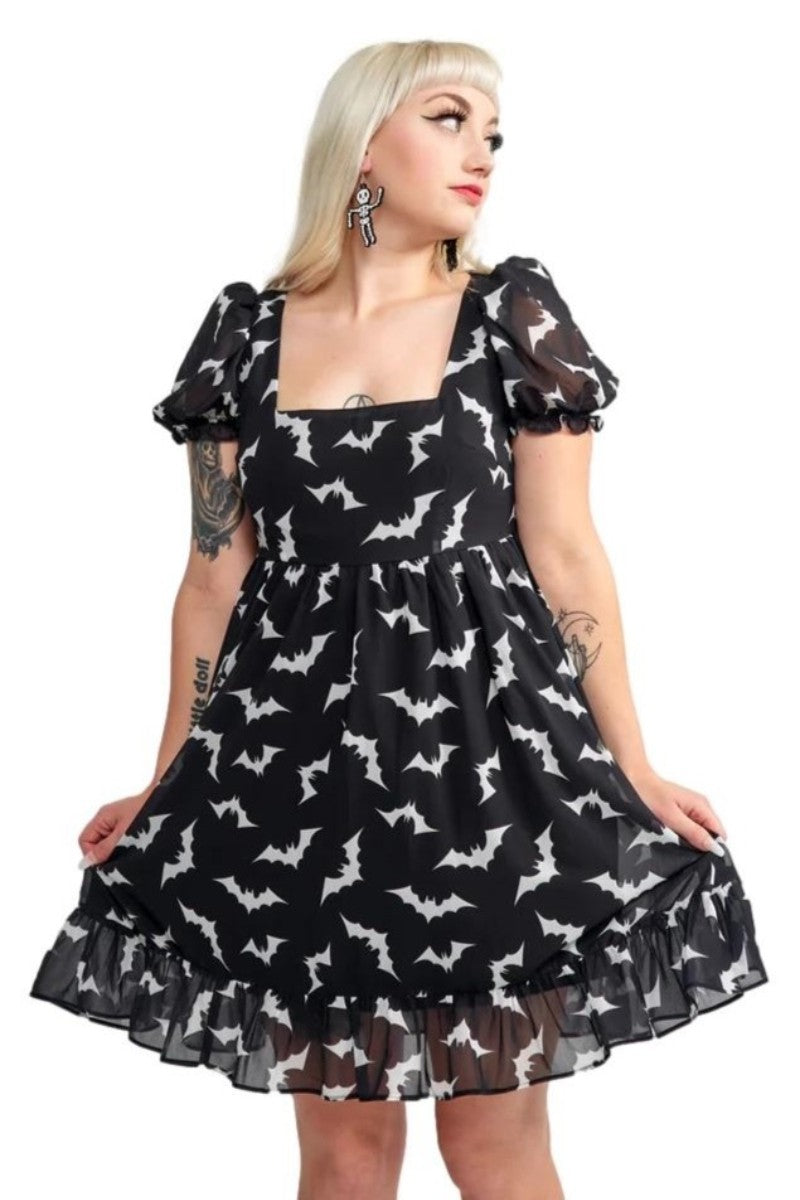 Sourpuss Luna Bats Cream Puff Stretch Gothic Mini Dress